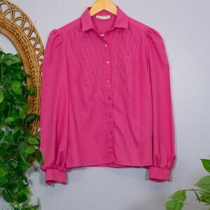 VTG Tuccini Gold Magenta Pintuck Blouse Puff Sleeve Romantic Fuchsia True Winter